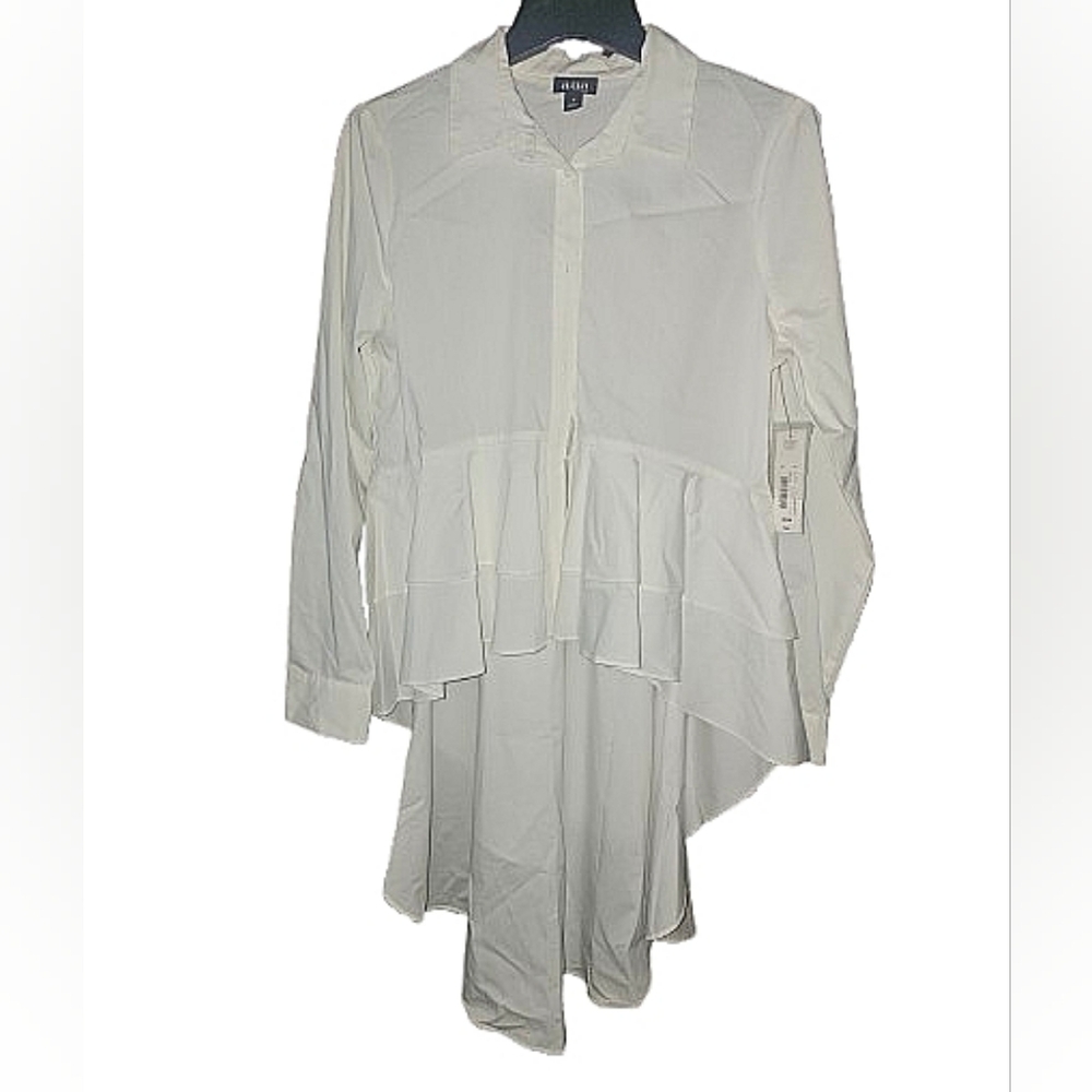 NWT a.n.a Classic White Collared High Low Shirt M